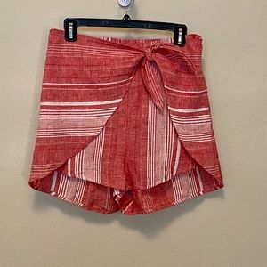 High Waisted Side Tie Striped Linen-Blend Shorts